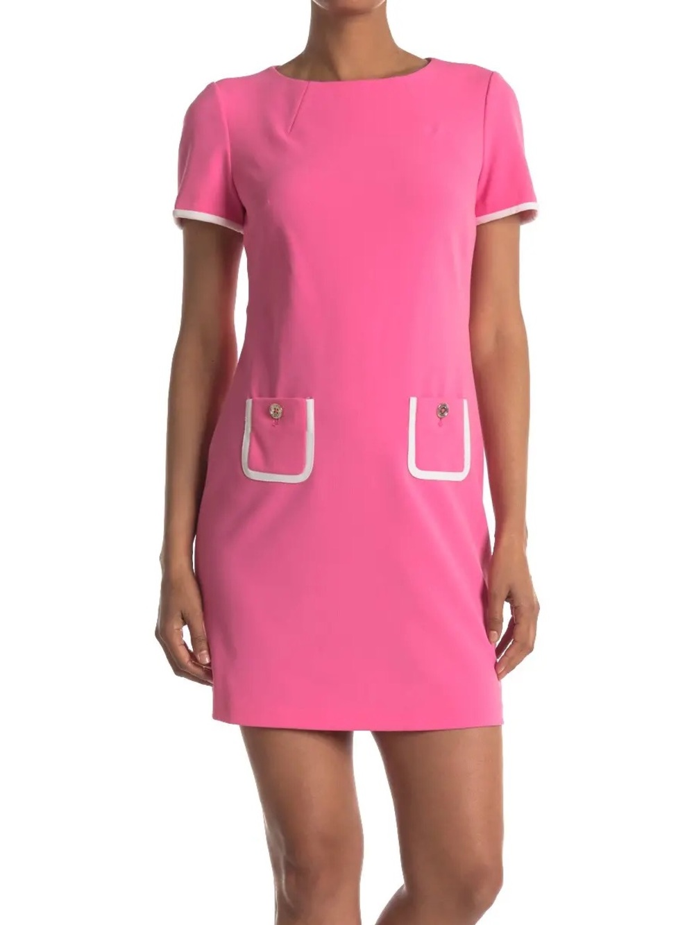Tommy Hilfiger Hot Pink Short Sleeve Shift Dress with White Trim